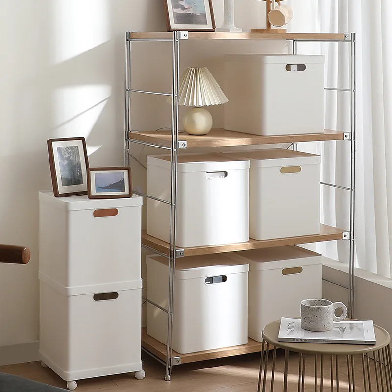 Household Multi Size Pulley Move Plastic Stackable Organizer Bins Stackable Storage Box Case With Lids