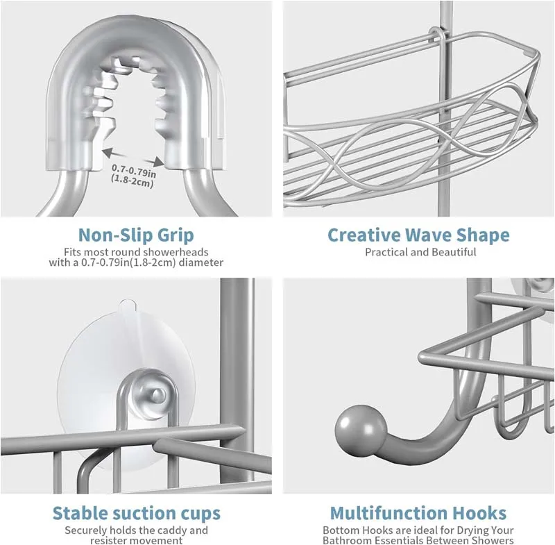 Low MOQ Rustproof Bathroom Shower Room Shelf Organizer Shower Caddy Over Shower Head with Soap Holder and Hooks