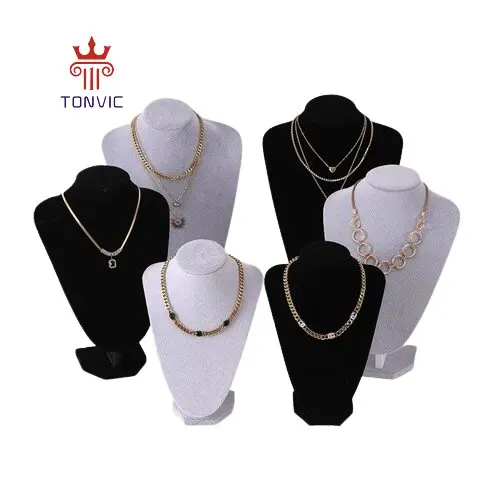 Factory Outlet Three Sizes Wholesale Velvet Necklace Bust Display 3D Jewelry Organizer Mannequin Model Display Stand Holder