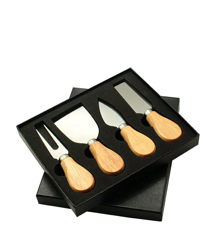 High Quality Cheese Tools Cutter Mini Butter Spreader Forks Acacia Wood Handle Cheese Knife Set with Box