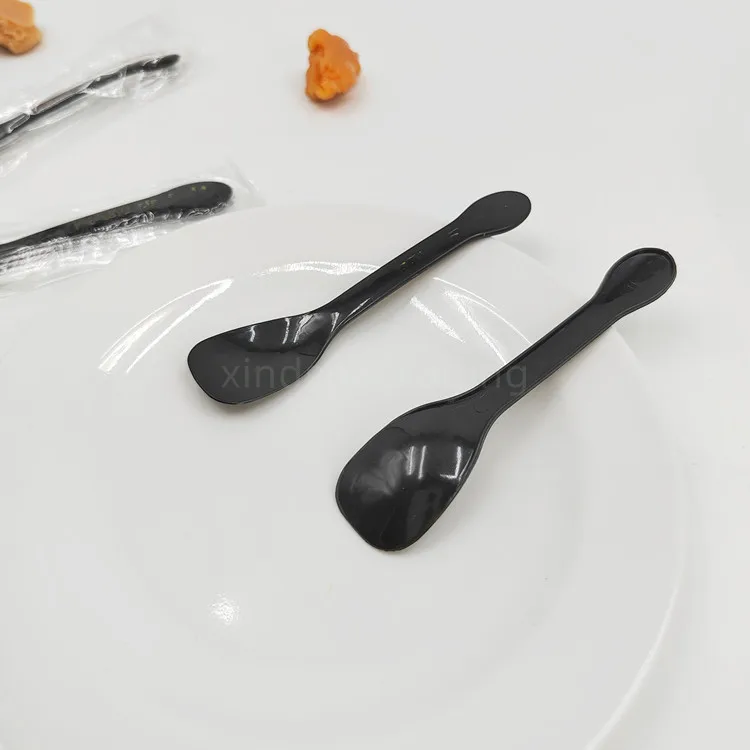 Disposable ice cream spoon black custom logo gelato plastic spoons