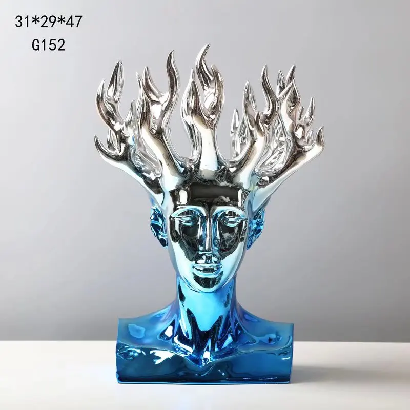 New Design Resin Crafts Blue Gradient Electroplated Bust Girl Woman Statue Sport Man Sculpture