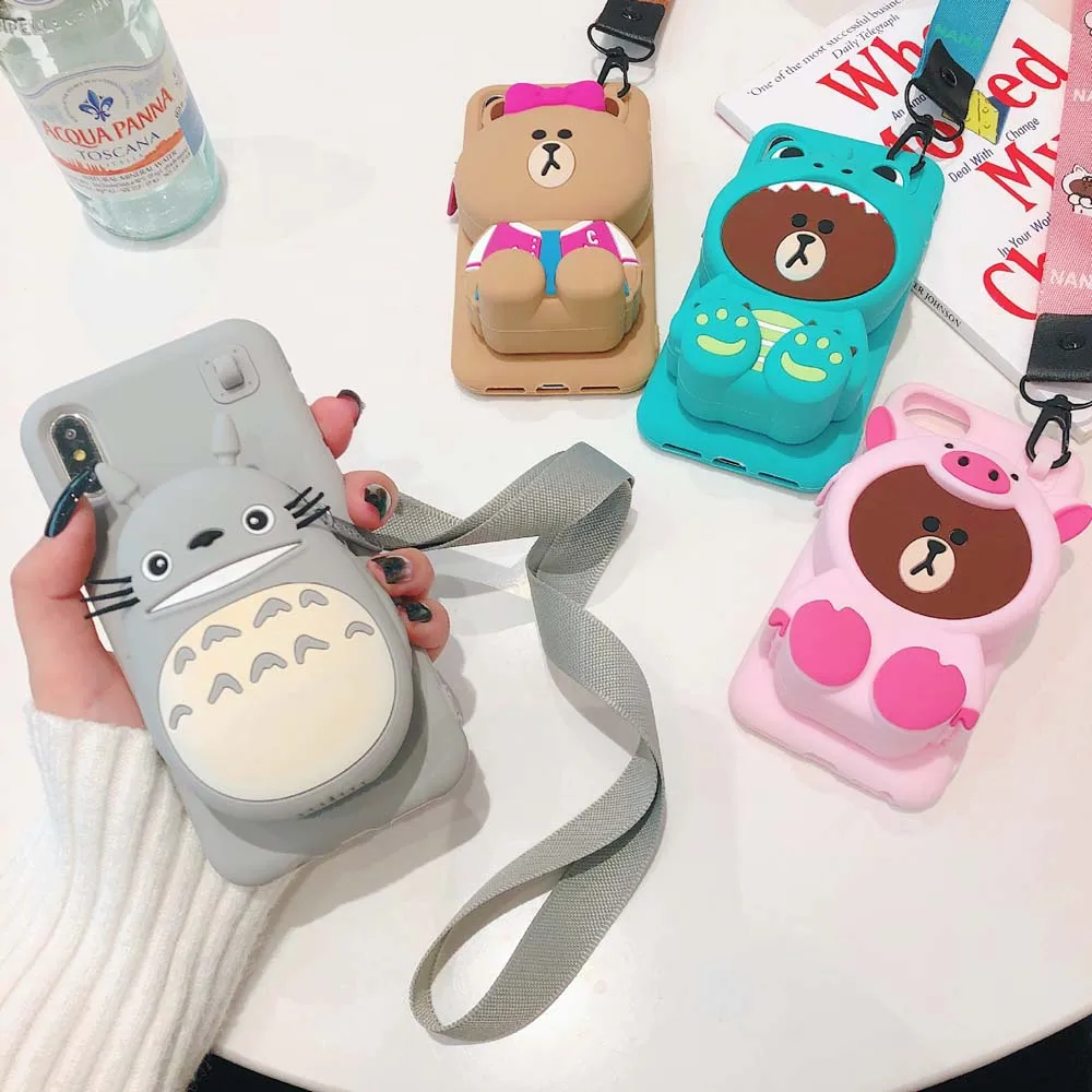 Soft Case for iPhone 12/7 8 Plus 6/6S Plus Cover Coin Purse 3D Bear Wallet Silicone Case for iPhone 11 Pro Max X XR XS Max Case