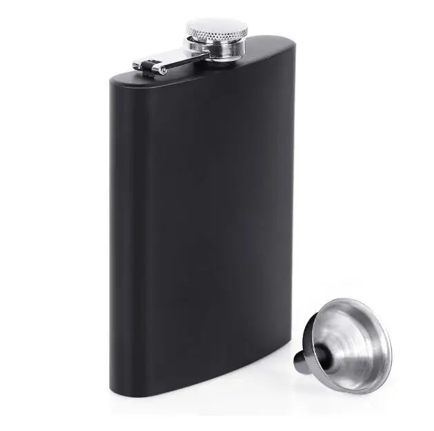 Matt Black 8OZ 304 Stainless Steel Hip Flask Funnel set Leak Proof Pocket Flask For Liquor For Men