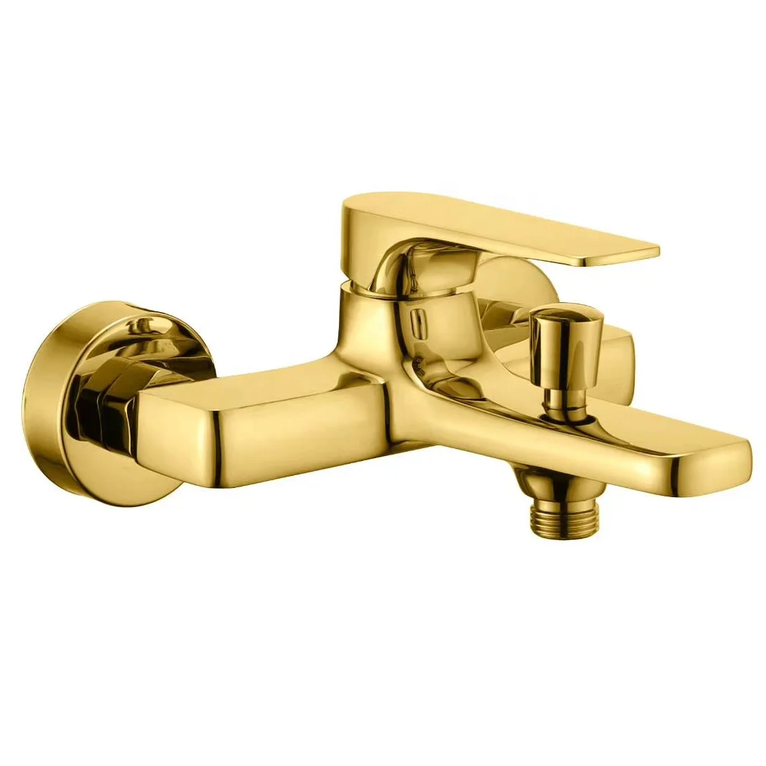 Wall Mounted Golden Bathtub Faucet Brass  Bathroom Shower Mixer