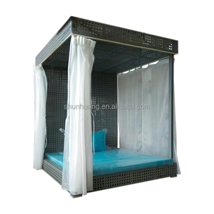 Новейший дизайн, мебель из ротанга, уличная PE ротанговая шезлонг-кровать с навесом