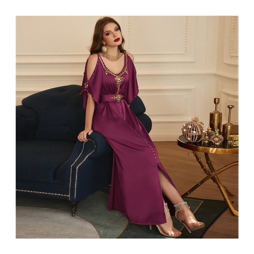 SIPO Grown Abayas Muslimah Islamic Clothing Modest Fashion Niqab Ladies Turkey Short Sleeve Crew Neck Off Shoulder Middle East