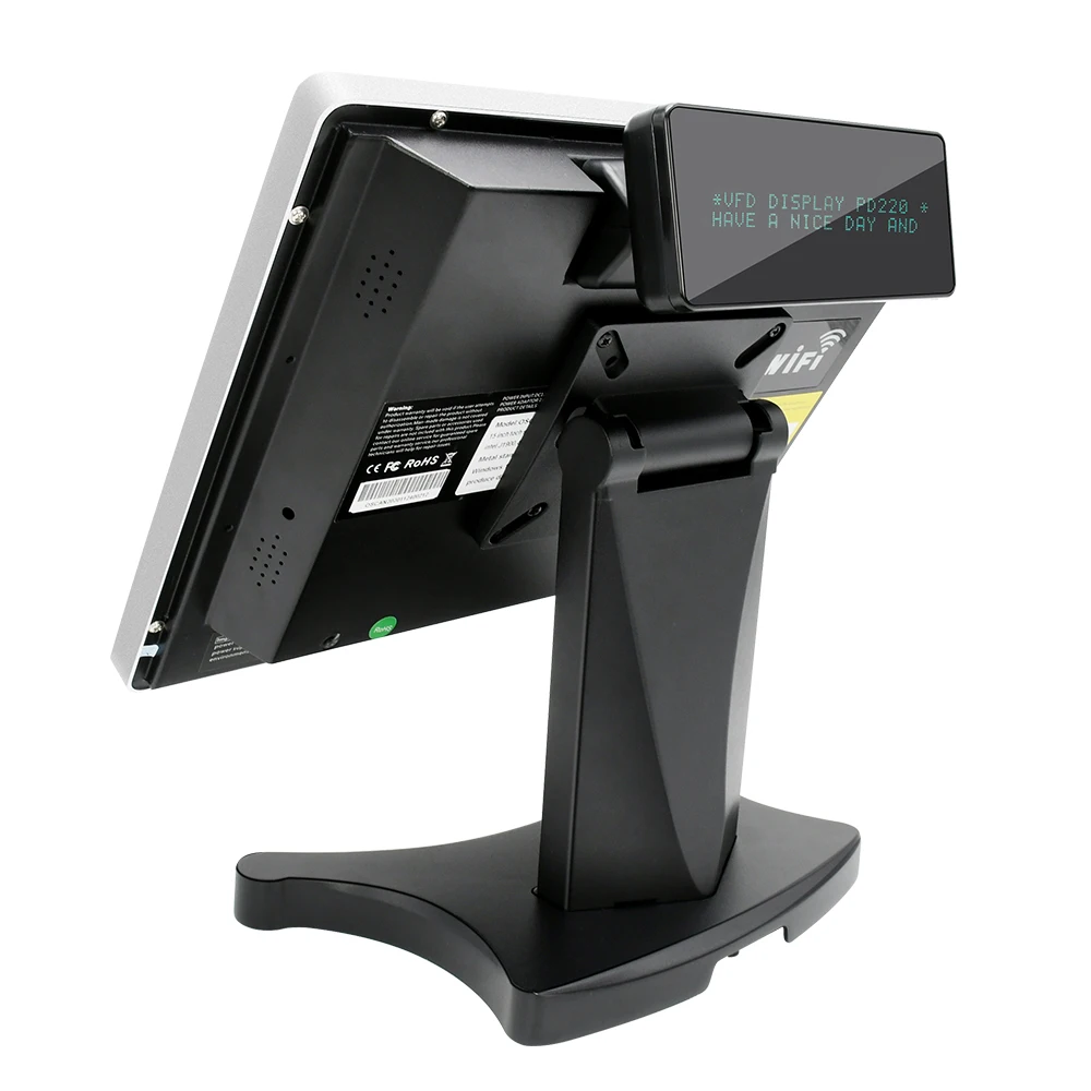 Настольный 15 дюймов емкостный сенсорный экран Pos терминал Windows POS двойной машина с i3/i5/i7 CPU