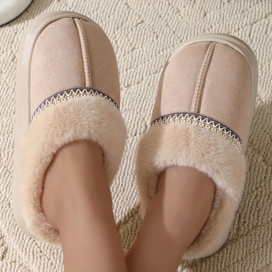 Wholesale Plush Slippers Thick Soled Outdoor Women Slippers for Warmth Thick Soled and Thick Shoes