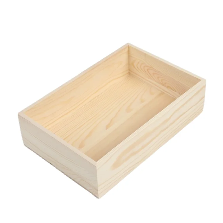 Unfinished Wood Box Wood Crates Cutout Handles DIY Decorative Nesting Wood Box Treasure Box