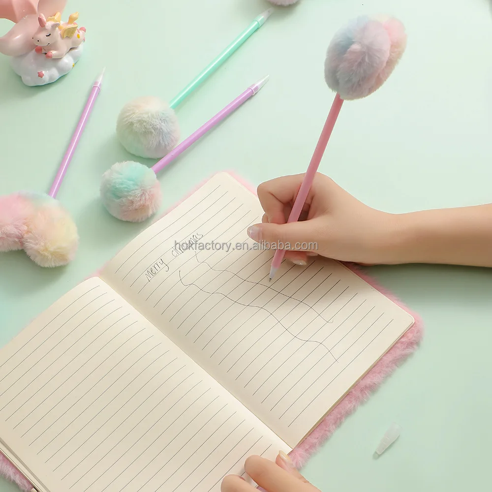 Custom Print Wistiti Style Colorful Pom Pom Pen Kawaii Cheap Cute Plush Ball Ballpoint Pens