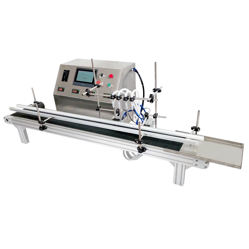 Swansoft Table Top Desktop Automatic Liquid Filling Machine 4 Heads with Conveyor Belt For Perfume Filling Machine Water Filler