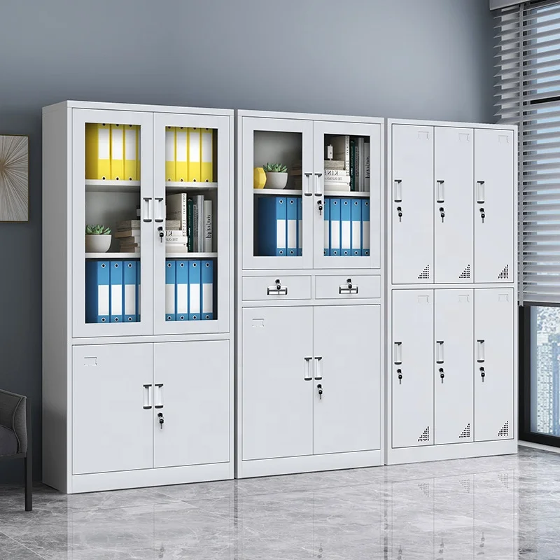 Modern office furniture metal bookcase storage cabinet Steel Cabinet Glass Door Metal Filing Storage Cabinet