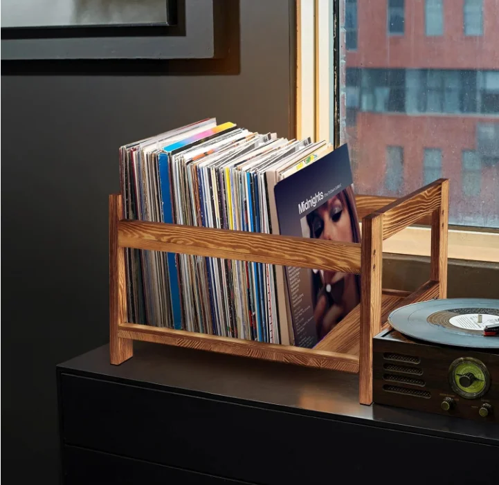 Vinyl Record Storage Organizer Fits 7-12 Albums DVD CD Ideal Retro Home Decor Player Wooden Box Magazine File Holder Crate Racks