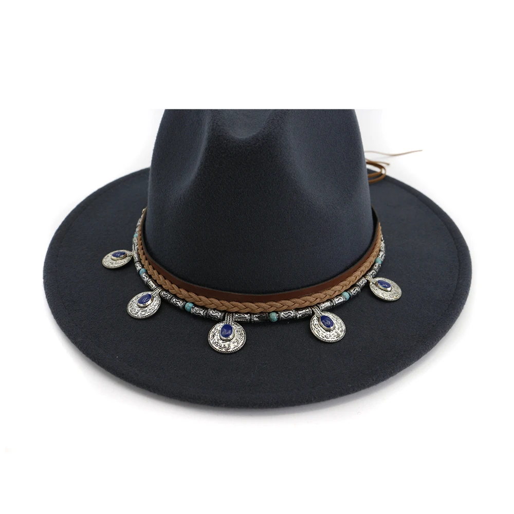 Шляпа в национальном стиле в Западном ковбойском стиле с перекрестными краями, популярная осенне-зимняя шерстяная джазовая шляпа, фетровая шляпа для мужчин и женщин, фетровая шляпа