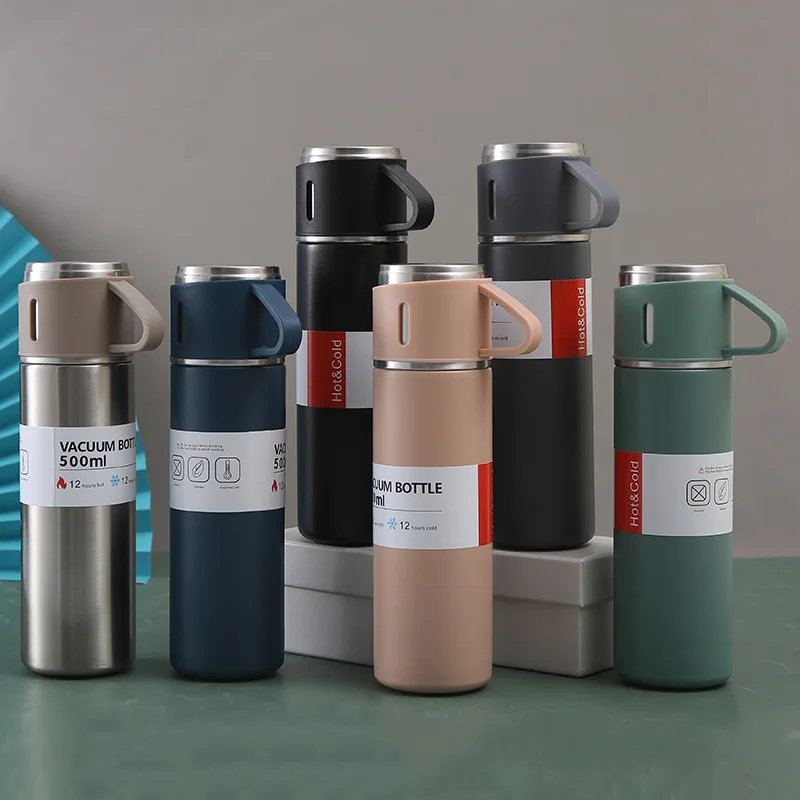 Business Custom Gift Set 500Ml Thermos Bottle Vacuum Cup Set Stainless Steel Coffee Cup With Lid