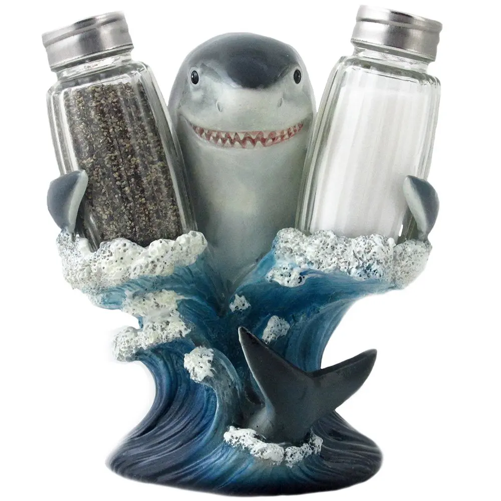 
Hot sales Ceramic shark Salt and Pepper Shakers Set dolphin shape 