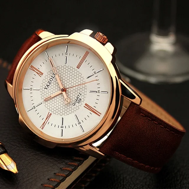 Недорогие модные мужские часы Montre Homme Yazole 358 кожаные кварцевые