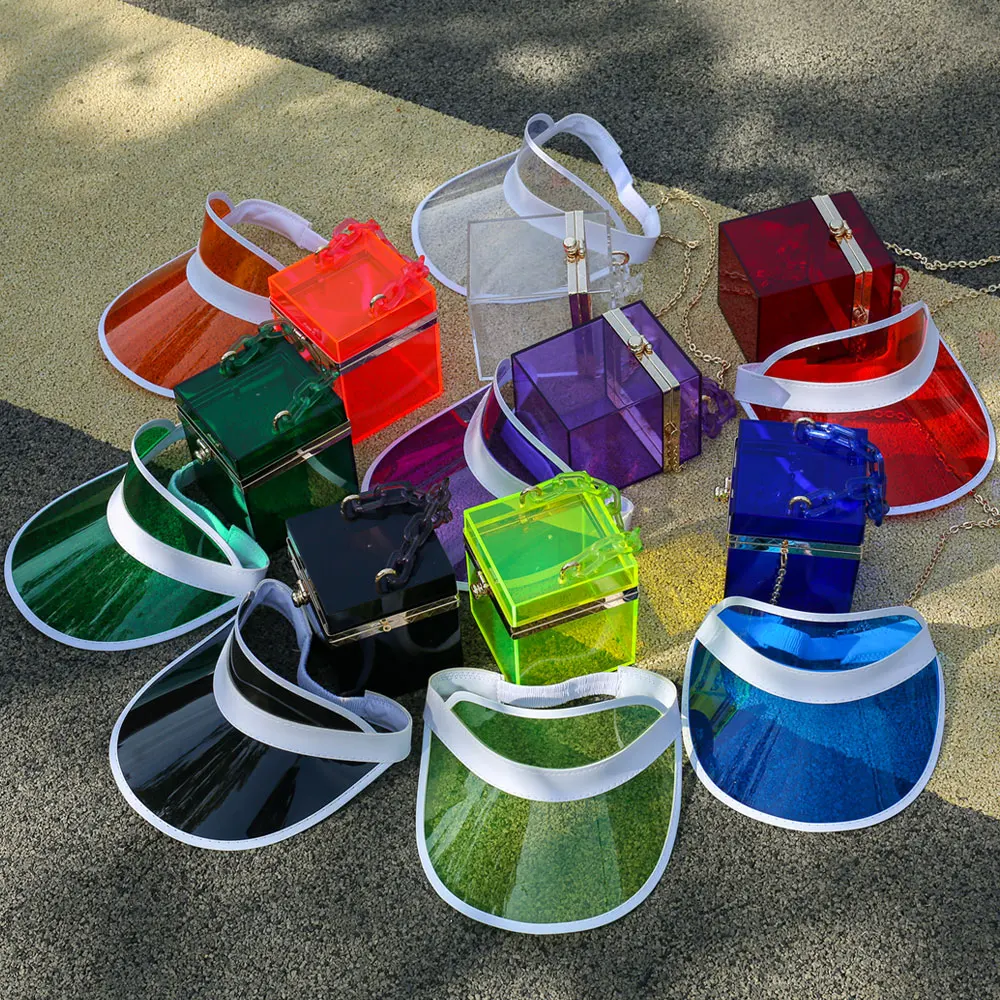 
New Style Acrylic PVC Box Bags Transparent Visor And Jelly Purse Set Women Clear Purses and Handbags 