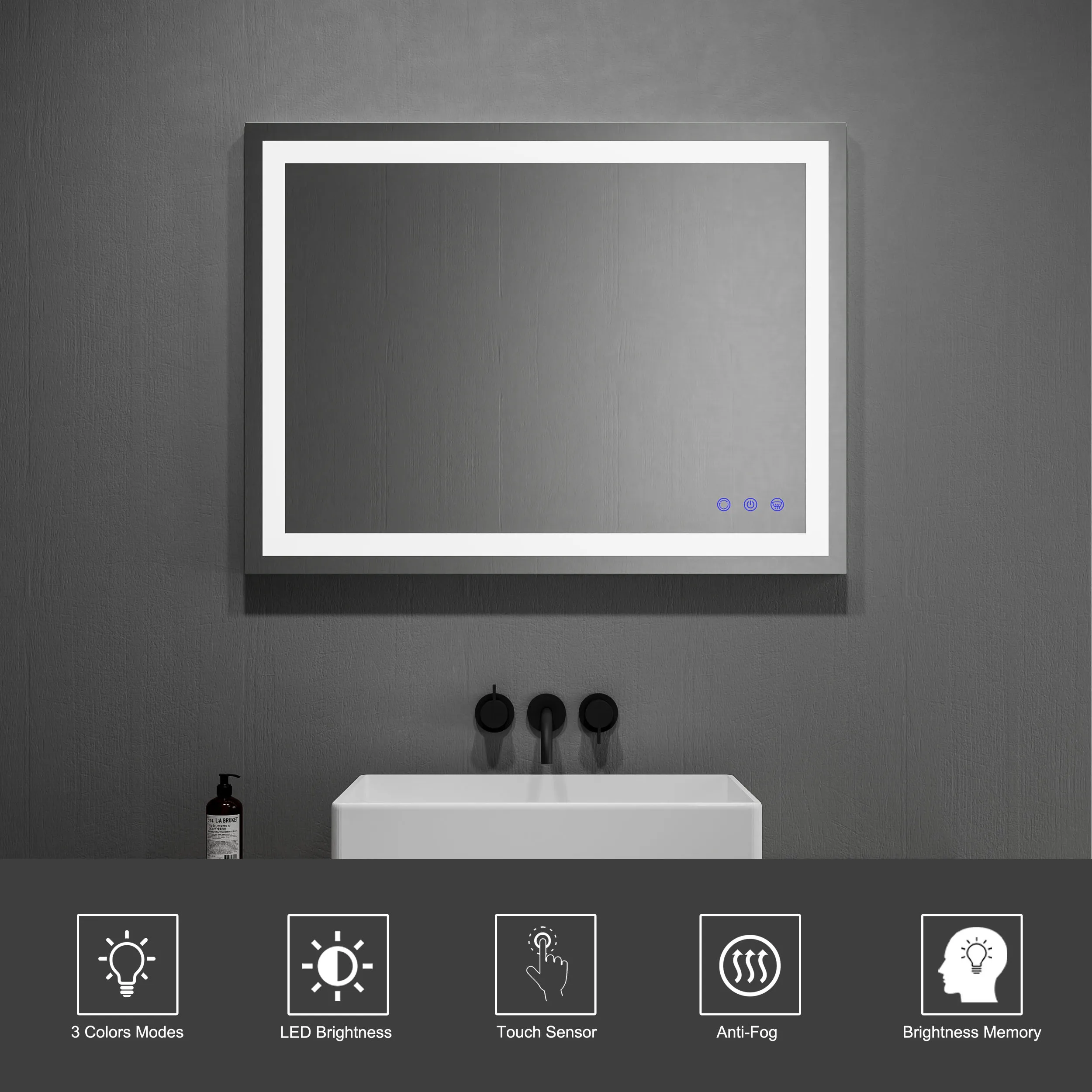 Custom 24 X 36 Vanity Touch Adjustable Wall Mounted Light Up Anti Fog Frameless Led Bathroom Mirror With Light