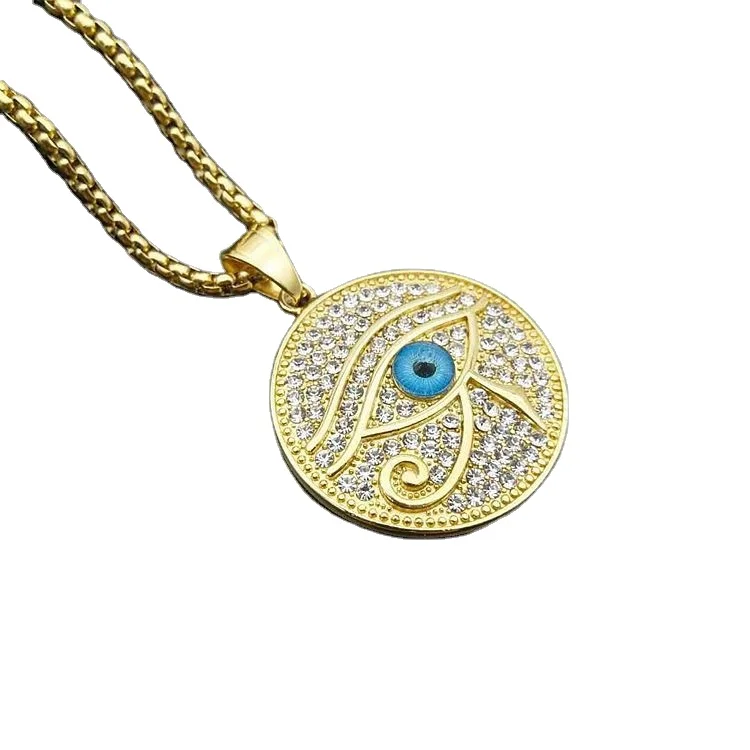 Top Quality Gold Plated Stainless Steel Blue Crystal Eye Necklace the eyes of Horus Pendant Chains Tide Fashion Jewellery