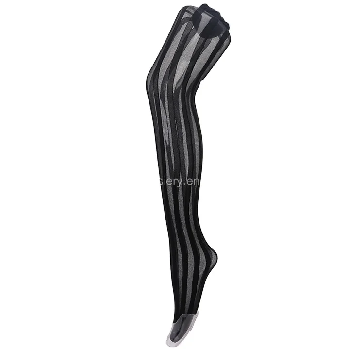 Black Vertical Stripes Patterned Stretchy Women Sexy Tights Pantyhose