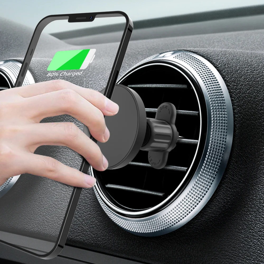 New Design 15W Fast Wireless Charge Strong Magnetic Air Vents Car Phone Holder for Iphone 12
