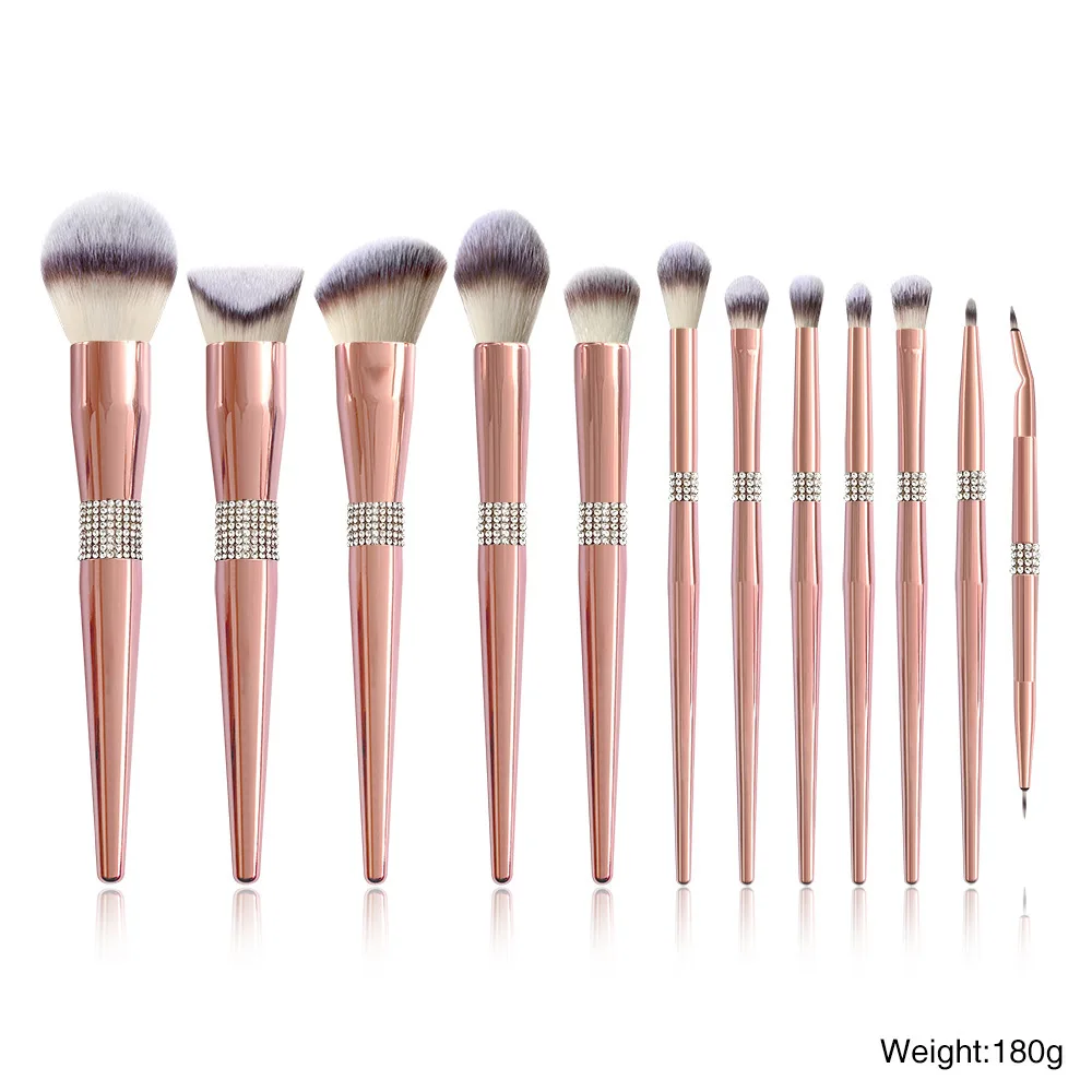 
Rose Golden Pink Diamond Custom Logo Private Label Glitter Package Box Makeup Brushes Set 
