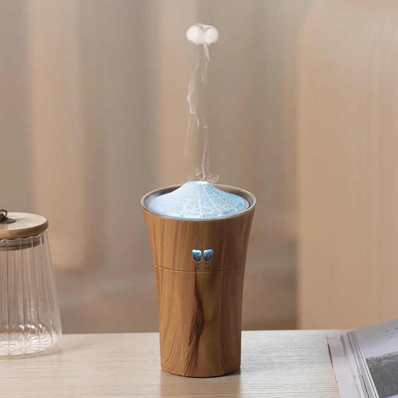 SHOUMING Mini 280ML Air Humidifier Essential Aroma Oil Diffuser Ultrasonic Wood Grain led Portable Desktop Air Cooler Humidifier