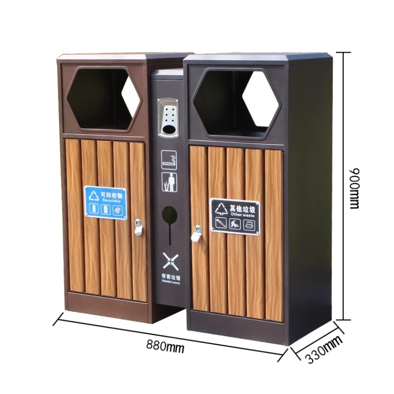 Garden public area double bin general waste and recycling metal bin