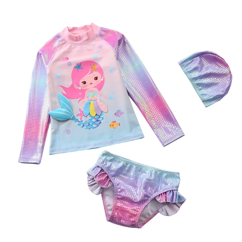 Stylish Kids Girls 2 Piece Swim Suit Child Beach Swimsuit Long Sleeve UV-protection Bathing suits