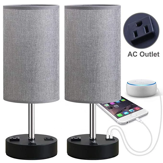 
Desk lamp with Dual 5V/2.1A USB Charging Ports,Nightstand table Lamps with black base and Fabric Shade 