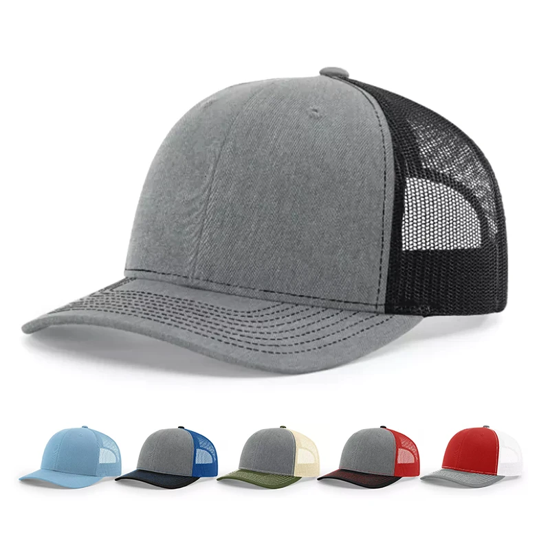 BSCI Factory Custom Richardson Style 6 Panel Heather Grey 3D Embroidery Model 112 Mesh Trucker Caps Hat