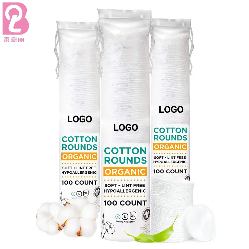 Beiqili 100/120 Pcs Premium Stitched Cotton Rounds 100% Pure Cotton Pads for Removing Makeup Nail Polish and Cleansing Face