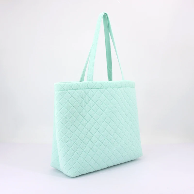 Customized Wholesale 2023 Spring Summer eco Quilted Terry Cloth Fabric Tote Shopping Bag Handbag