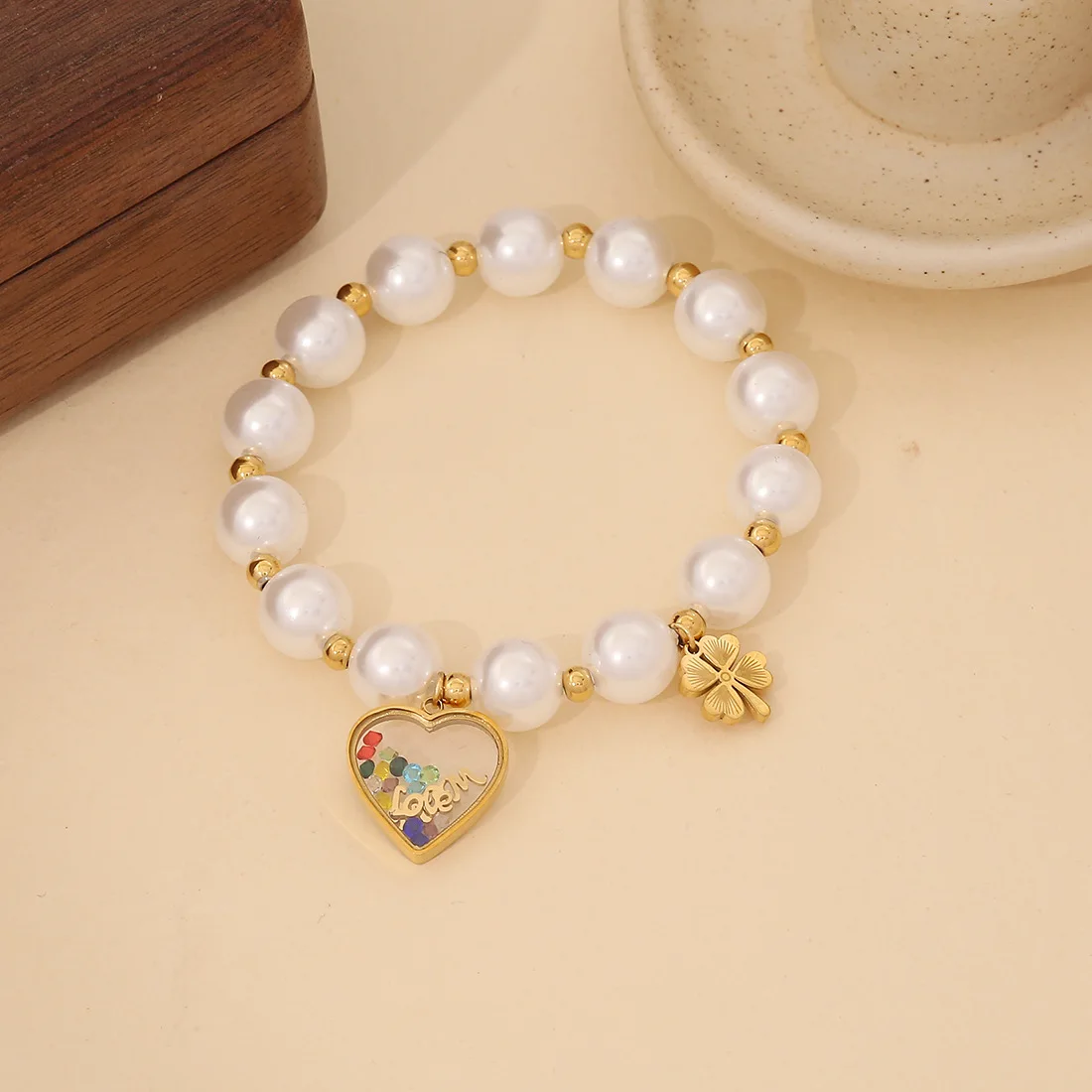 Hot Selling Blue Eye Designer Bracelet Crystal Rhinestone Beads Bracelet Heart Shape Pearl Bracelet Women Fashion Jewelry