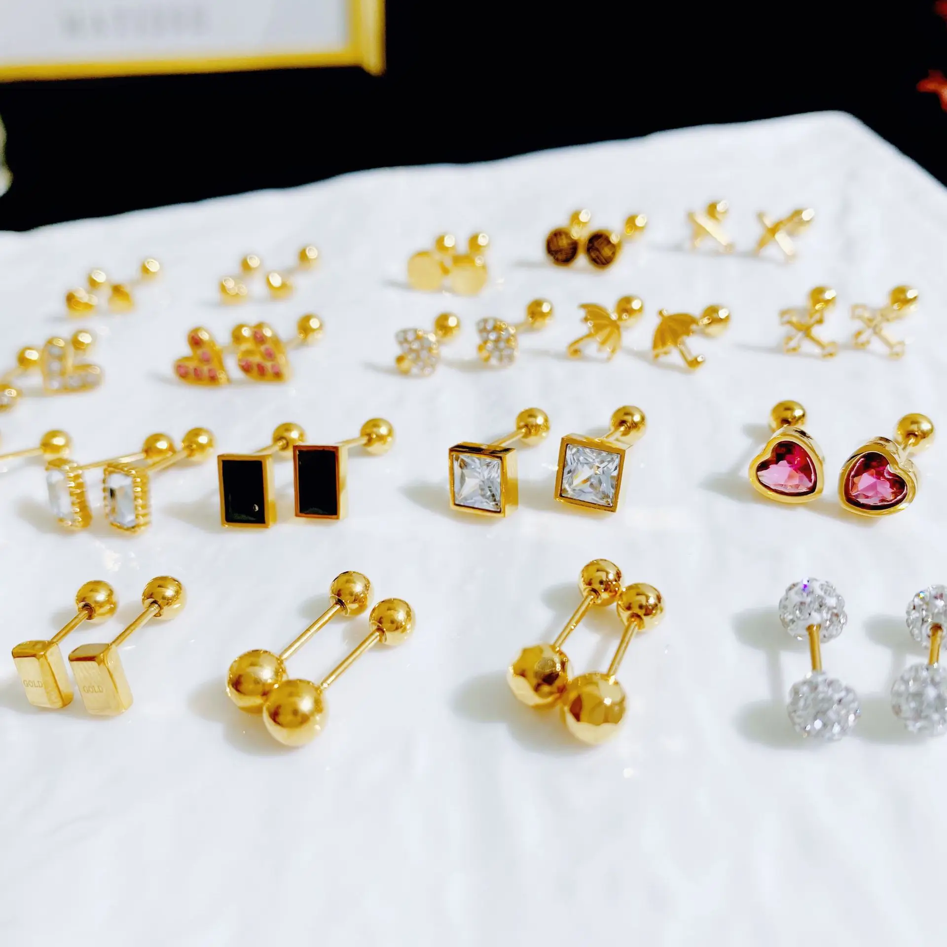 wholesale bulk fashion 18K Gold Plated Bar Dot Heart Triangle Star Ball Girls Dainty mix piercing Stud Earrings Set for Women