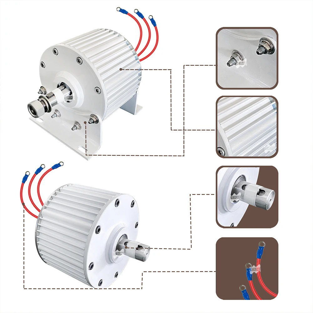 800w 24/12V/48V 3 Phase Gearless Permanent Magnet Generator with Base AC Alternators Use For Wind Turbine Water Turbine