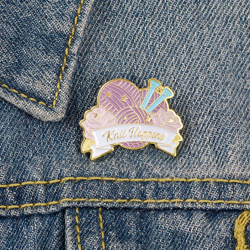 European fashion knitted sweater alloy brooch purple wool ball rose cartoon pins badge for cowboy backpack jewelry