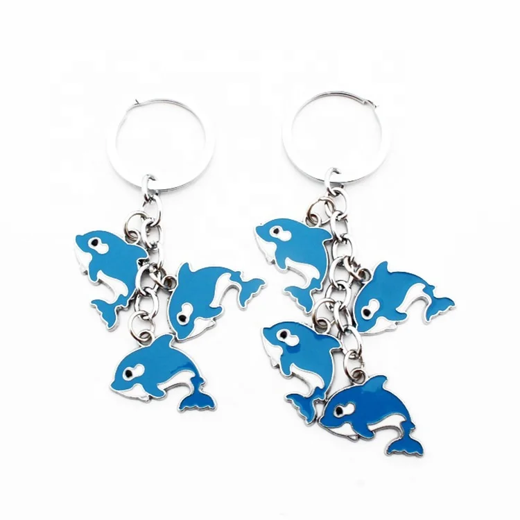Wholesale cartoon animal shark whale bee charms keychain in bulk custom anime shape charms metal keychain for souvenir gifts
