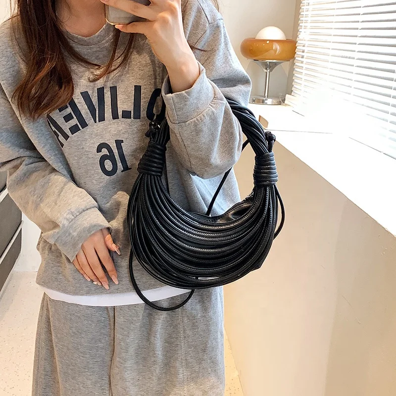 New Design Personalise Squeeze Noodle Bags Women Leather Rope Finishing Line Knots Bags Ladies Tote Handbags Women Shoulder Bags