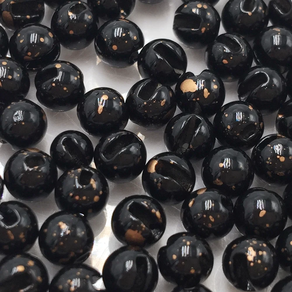 Mottled White Black Green Tan10pcs a bag Fly Tying Materials Tungsten Mottled Beads Cyclops Slotted fot Nymph flies