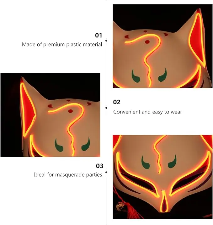 Neon Halloween Mask Sexy LED Light Up Luminous Fox Cosplay Half Face Cat Mask For Halloween Party