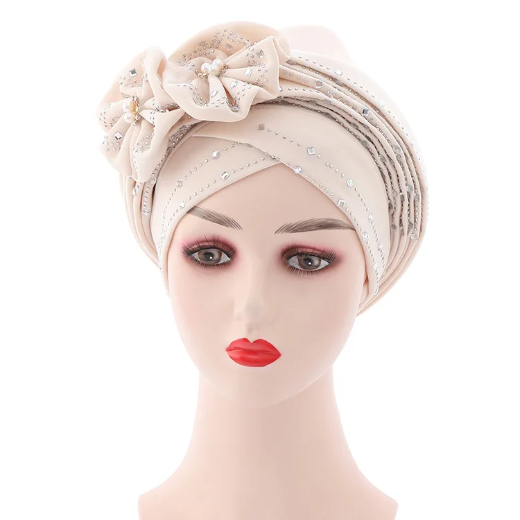 Hijabs Arab Popular Luxury Gold Turban Caps Knotted Muslim Hat Women Ethnic Headscarf African Bandanas For Women