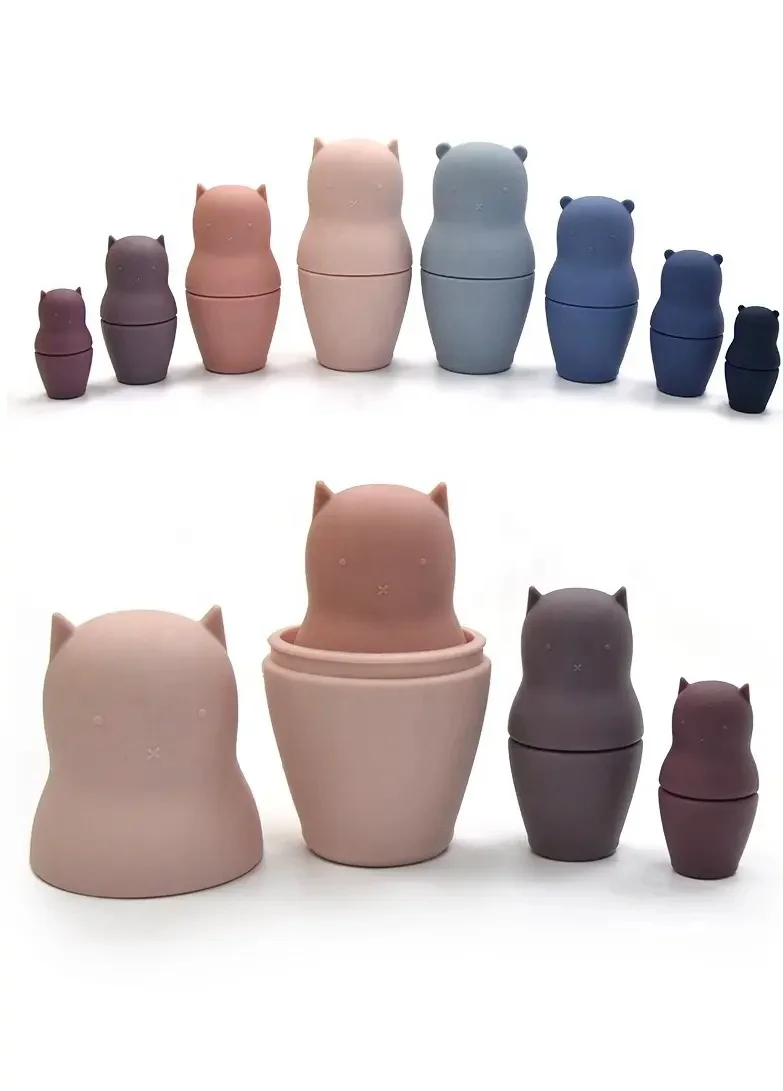 BPA Free Silicone Toy Puzzle Stackable Doll Russian silicone bath stacked sensory chewable toys for children newborn baby kids