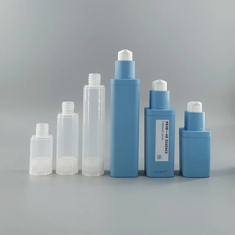 recyclable plastic acrylic square lotion bottle with  airless pump refill tube 15ml 30ml 50ml for makeup primer foundation