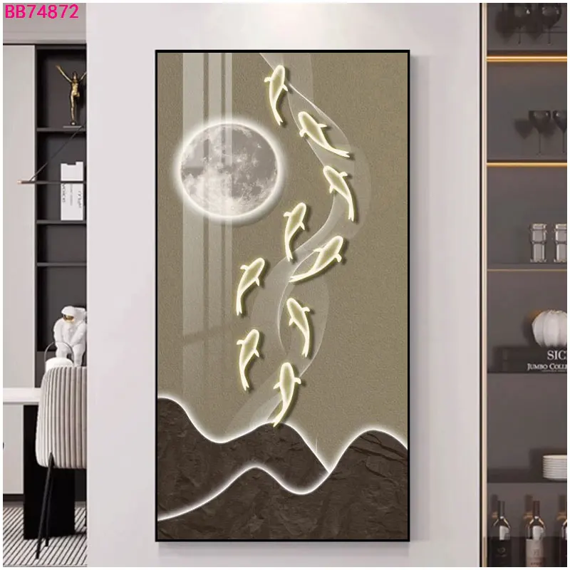 Modern Hot Sale Living Room Home Decor Abstract Wall Art Best 3D Effect Crystal Porcelain Painting Landscape Photo Gold Framed