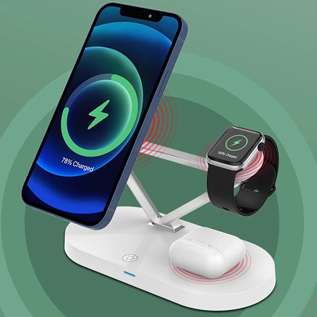 4-in-1 LED Portable Fast Wireless 15w Magnetic Multiple Device Charger Stand For Iphone
