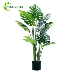 Decor Plastic Leaf Artificial Bonsai Variegated Tree Monstera Deliciosa