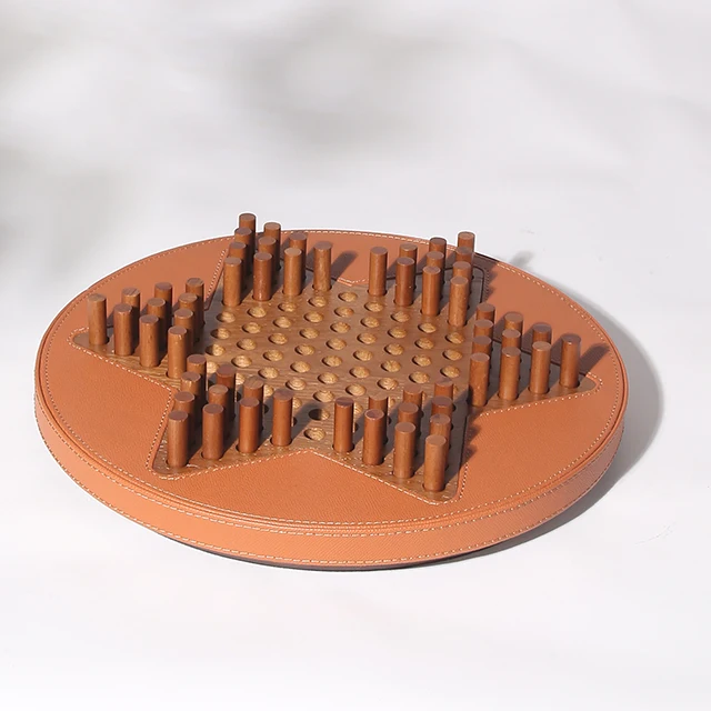 Wooden leather Chinese Checkers Board Game Set Checkers Board Game Classic Strategy Family Board Game For Kids And Adults